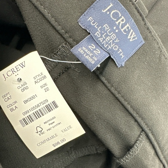 NWT J.Crew Full-length Ruby Stretch Twill Straight Leg High Rise Pants Size 20 - Picture 4 of 4
